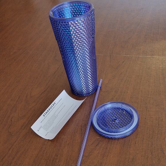 Walt Disneyworld 50th Anniversary Starbucks Studded Tumbler with Straw Blue - Picture 5 of 11